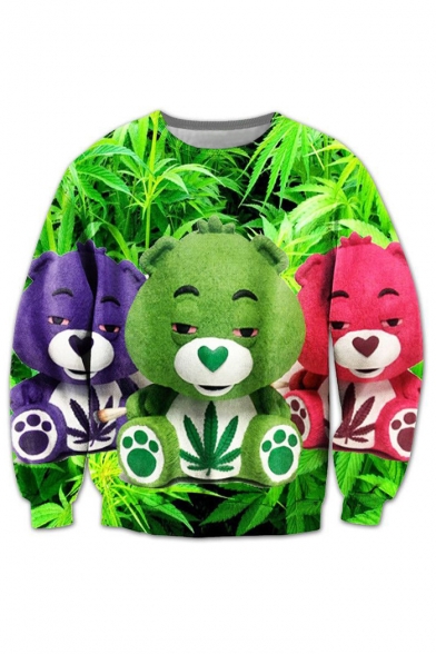 3D Bears Toy Printed Round Neck Long Sleeve Loose Pullover Sweatshirt