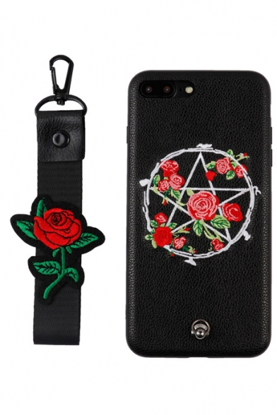 Retro Hexagram Rose Embroidered Stylish iPhone Case