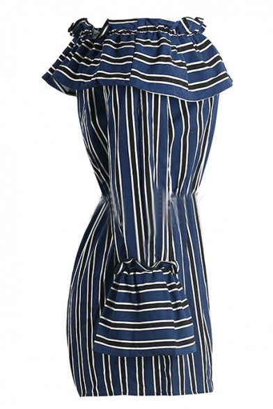 Sexy Off The Shoulder Long Sleeve Classic Striped Printed Rompers