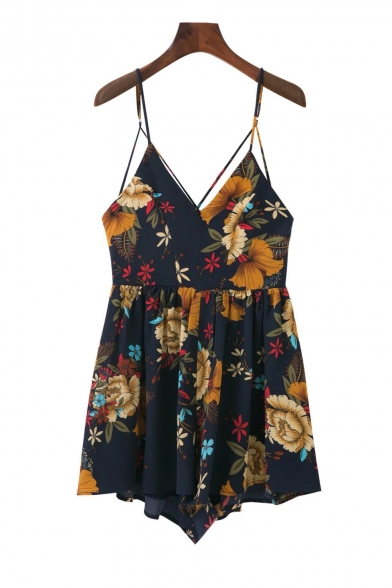 Holiday Beach Floral Printed Spaghetti Straps Fashion Rompers