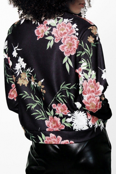 New Trendy Fashion Floral Printed Long Sleeve Zip Up Jacket