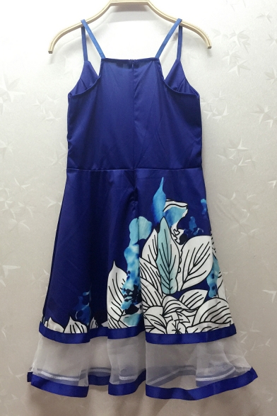 Chic Elegant Spaghetti Straps Sleeveless Floral Printed Mini Cami Dress
