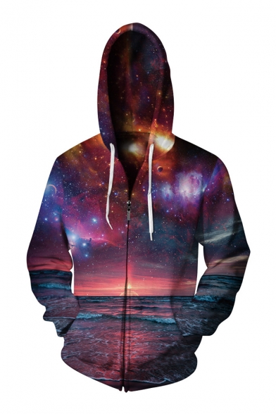 Hot Fashion 3D Galaxy Printed Long Sleeve Casual Unisex Zip Up Hoodie