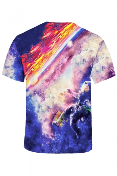 Hot Popular 3D Galaxy Astronaut Printed Round Neck Short Sleeve T-Shirt