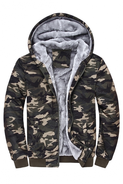 New Fashion Classic Camouflage Printed Long Sleeve Zip Up Hooded Coat