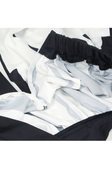 New Fashion Striped Printed High Rise Elastic Waist Midi Flared Skirt