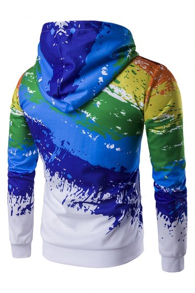 New Stylish Rainbow Splash-Ink Painted Long Sleeve Zip Up Slim Hoodie