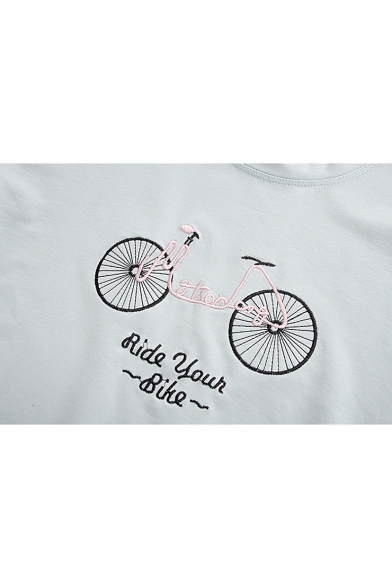 Fashion Bicycle Letter Embroidered Long Sleeve Round Neck Comfort Sweatshirt