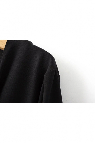 Notched Lapel Collar Long Sleeve Fashion Asymmetrical Hem Plain Blazer Coat