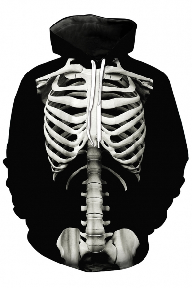 Hot Fashion 3D Skeleton Pattern Long Sleeve Casual Hoodie with Pockets