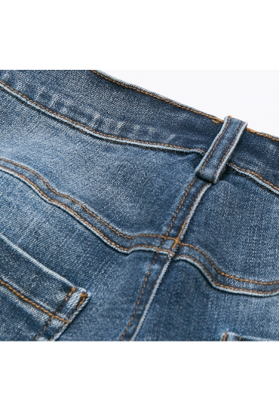 New Stylish Cutout Cuffs Mid Waist Plain Basic Skinny Jeans