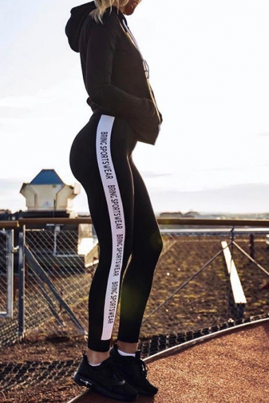 High Waist Letter Striped Side Casual Leisure Sports Pants