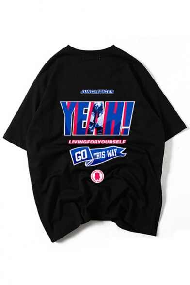 Hip Hop Style Letter Pattern Oversize Loose Short Sleeve Round Neck T-Shirt