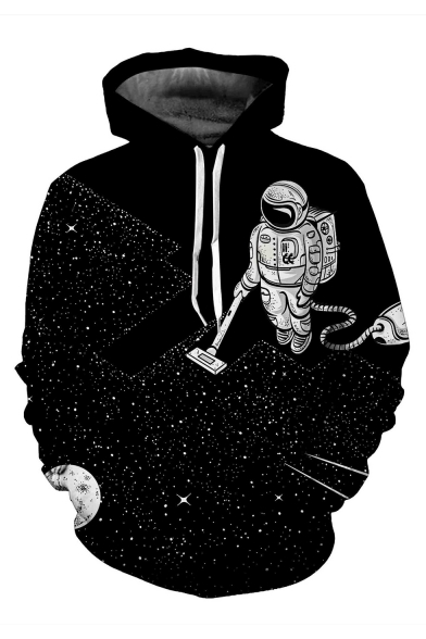 Hot Fashion Space Astronaut Printed Long Sleeve Casual Loose Hoodie