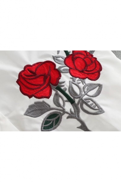 Chic Rose Embroidered Lapel Collar Short Sleeve Buttons Down Cropped Shirt