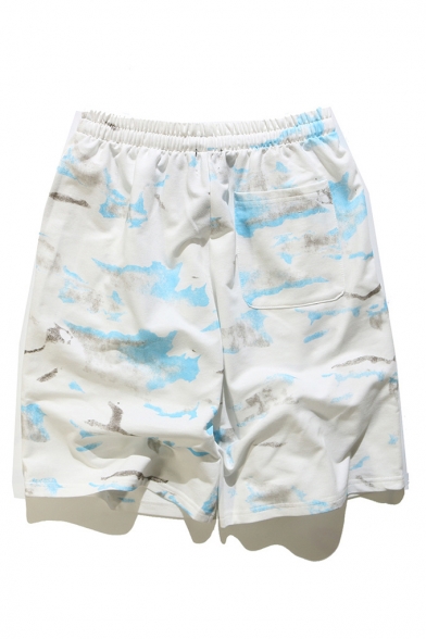 Elastic Drawstring Waist Color Block Holiday Beach Unisex Loose Shorts