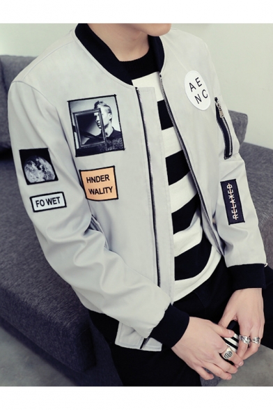 New Arrival Fashion Letter Patched Casual Leisure Long Sleeve Zip Up Jacket
