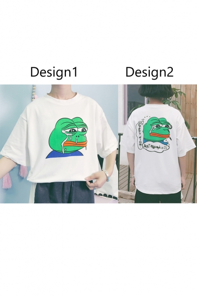 Cartoon Crying Frog Pattern Leisure Round Neck Short Sleeve Pullover T-Shirt