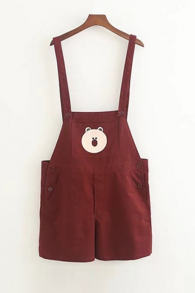 Lovely Cartoon Little Bear Printed Pocket Casual Overall Rompers