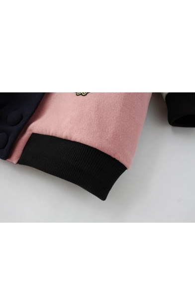 New Arrival Fashion Color Block Cartoon Letter Embroidered Long Sleeve Tunic Coat