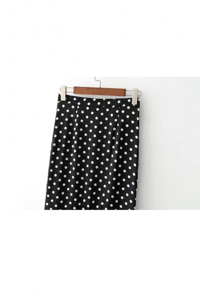 New Stylish High Waist Polka Dot Printed Pencil Midi Fishtail Skirt