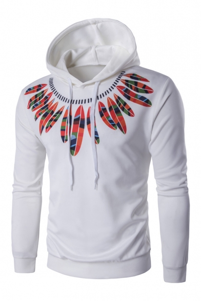 Stylish Feather Pattern Long Sleeve Casual Leisure Unisex Hoodie