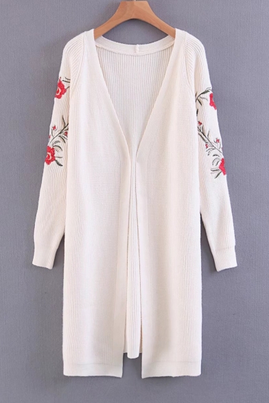 Chic Embroidery Floral Long Sleeve V-Neck Tunic Cardigan