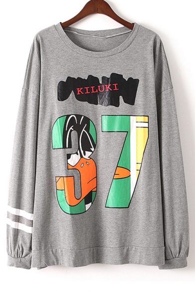 Graphic Printed Long Sleeve Round Neck Tunic T-Shirt