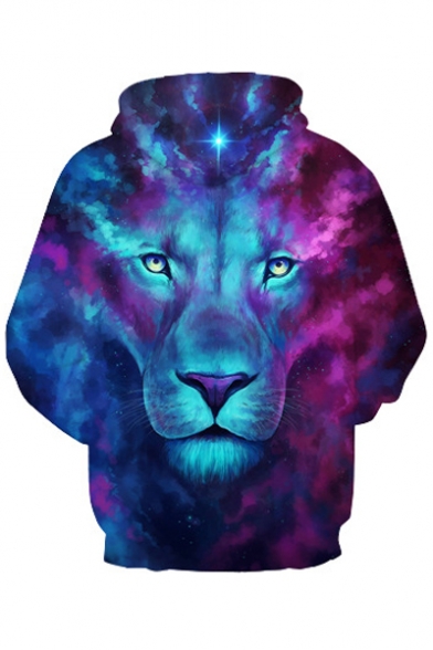 New Fashion Digital Ombre Lion Pattern Casual Leisure Unisex Hoodie