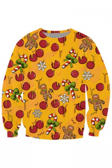 Fashion Christmas Candy Pattern Round Neck Long Sleeve Sweatshirt