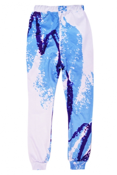 Fashion Color Block Painted Elastic Drawstring Waist Loose Sports Pants