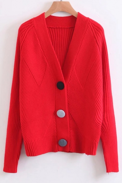 Fashion V-Neck Long Sleeve Single Breasted Plain Cardigan Coat