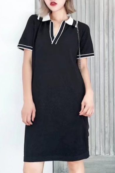 New Arrival Collared Short Sleeve Casual Leisure Shift Midi T-Shirt Dress