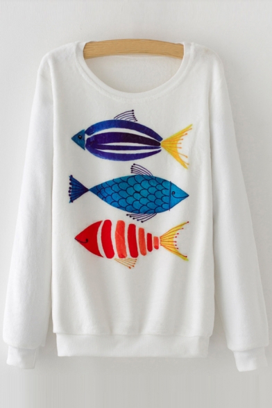 

New Collection Fish Cartoon Pattern Long Sleeve Round Neck Sweatshirt, LC449060