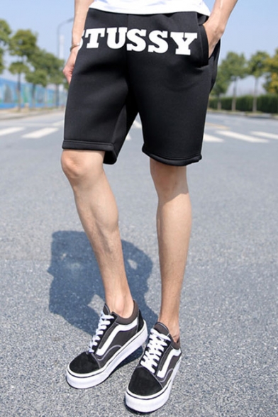 Summer's Chic Letter Pattern Elastic Waist Loose Sports Shorts