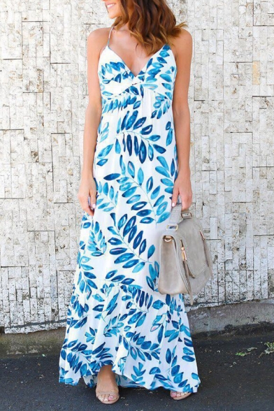Summer's Hot Fashion Holiday Beach Floral Printed Halter Neck Maxi Dress