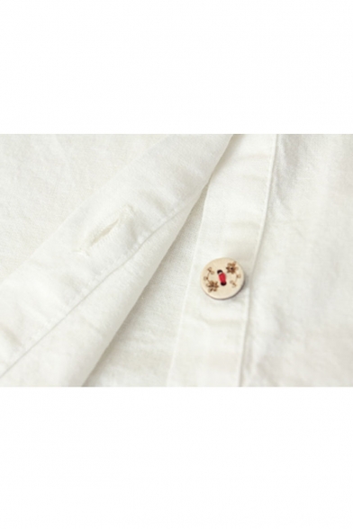 Cute Peter Pan Collar Short Sleeve Embroidery Pattern Button Down Shirt