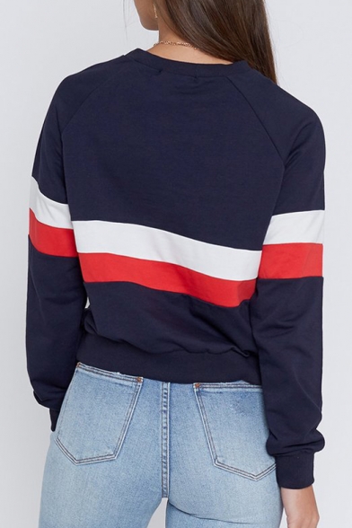 Hot Fashion Color Block Basic Round Neck Long Sleeve Pullover Sweatshirt
