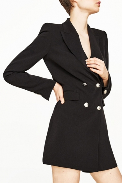 New Arrival Fashion Double Breasted Notched Lapel Collar Long Sleeve Plain Blazer Coat