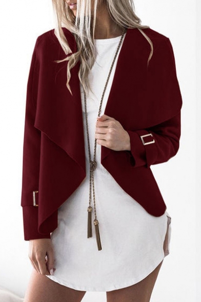 Chic Simple Plain Open Front Long Sleeve Casual Coat