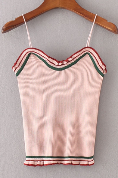 Chic Women's Spaghetti Straps Sleeveless Contrast Trim Sweater