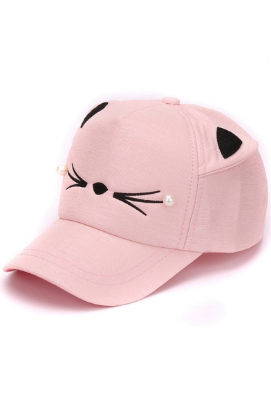 Cute Embroidery Cat Pattern Pearl Detail Parent-Child Baseball Cap