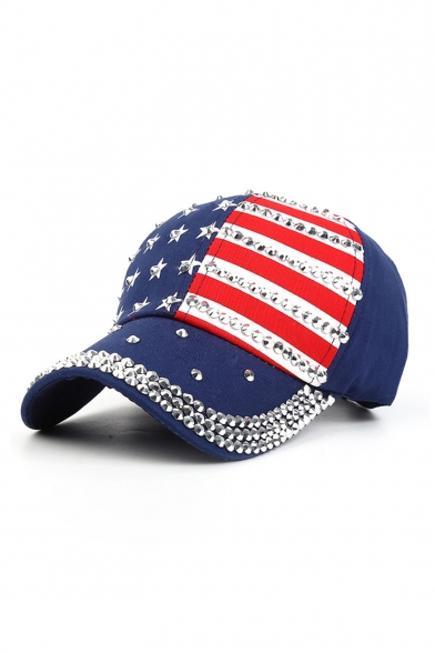 Fashion America Flag Pattern Denim Baseball Cap Studded with Diamond