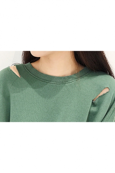 Loose Leisure Color Block Round Neck Long Sleeve Sweatshirt with Mini A-Line Skirt
