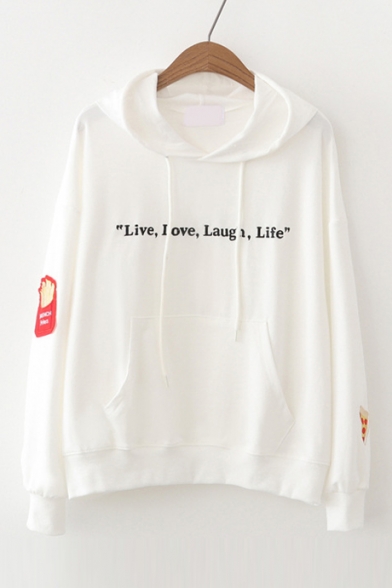 Basic Simple Letter Pattern Long Sleeve Casual Relaxed Hoodie