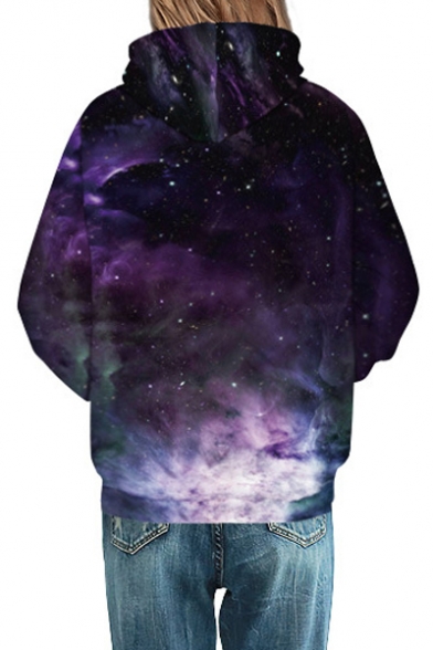 Fashion Galaxy Cloud Printed Long Sleeve Color Block Hoodie