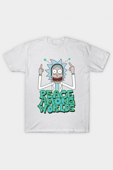 Funny Cartoon Rick and Morty Pattern Round Neck Short Sleeve T-Shirt