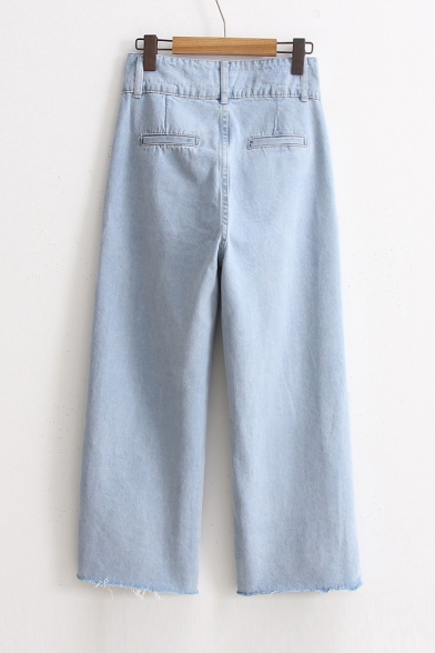 High Waist Buttons Down Simple Plain Loose Wide Legs Jeans