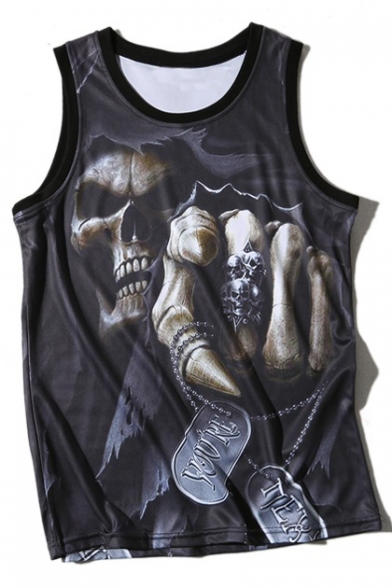 New Stylish 3D Skull Monster Printed Round Neck Breathable Sports Tank Tee