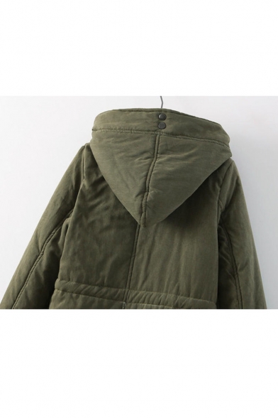 Winter Collection Long Sleeve Hooded Zipper Placket Plain Padded Coat